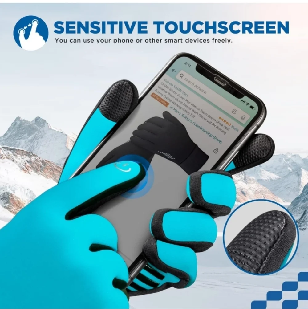 SIMARI Winter Gloves Liner Thermal Warm Touch Screen Blue (EUC)